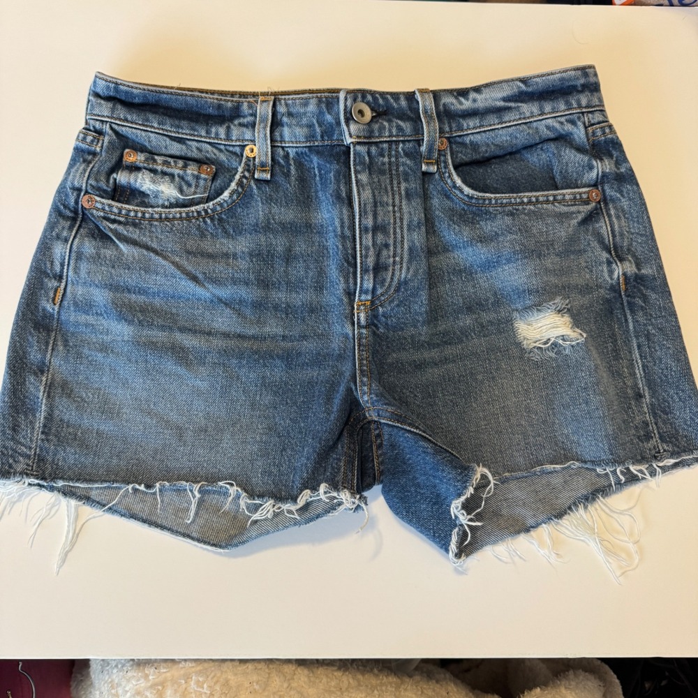 Rag & Bone Dre Low-Rise Distressed Denim Shorts Norwalk Wash Button Fly Size 26